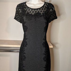 41 Hawthorn Becka Dark Grey and Black Knit Dress with Lace detail and Shoulders